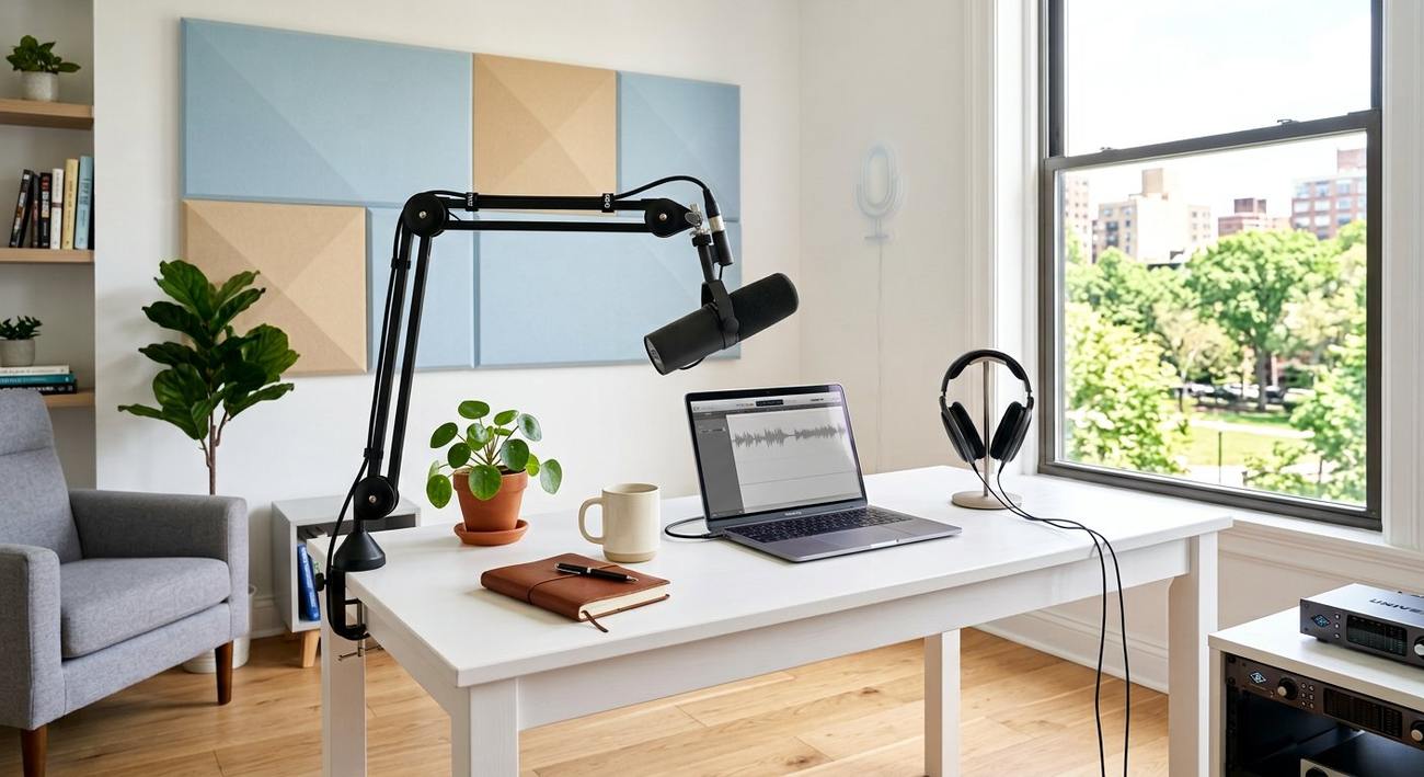 Studio podcast lumineux