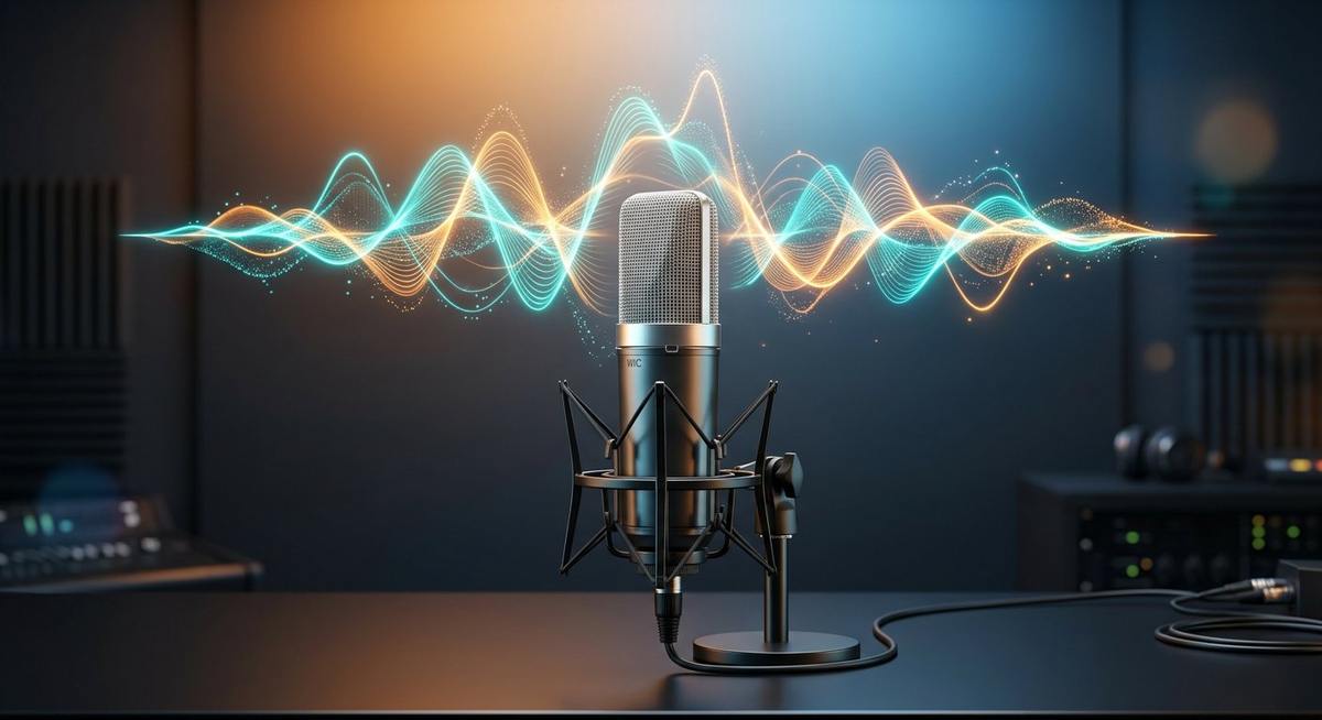 Micro de studio avec onde sonore holographique
